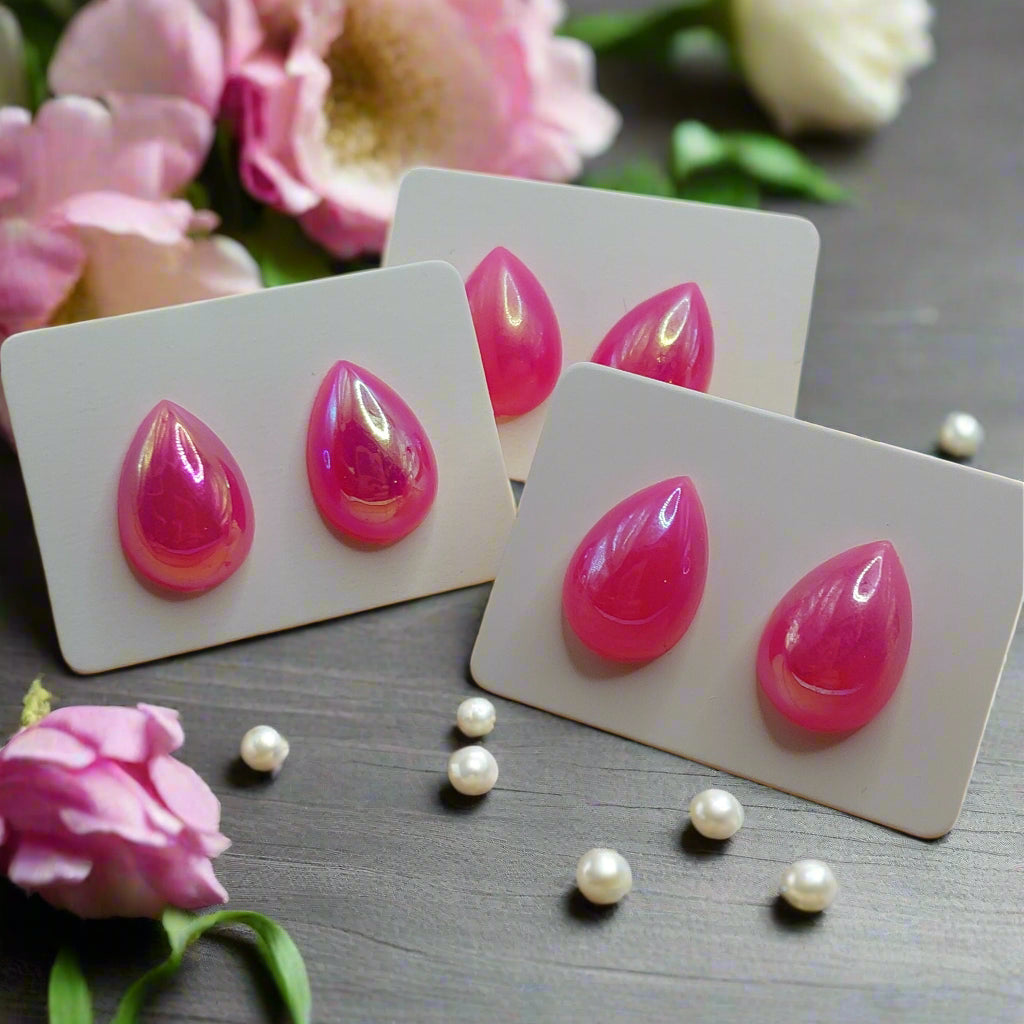 Pink Iridescent Teardrop Earrings (14mm)