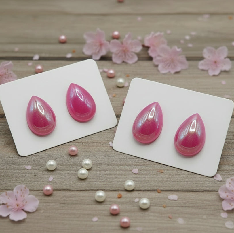 Pink Iridescent Teardrop Earrings (14mm)