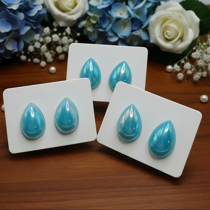 Blue Iridescent Teardrop Earrings (14mm)