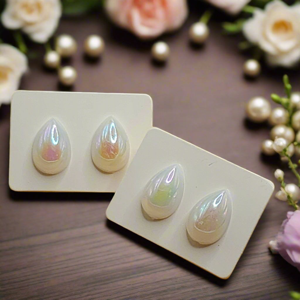 White Iridescent Teardrop Earrings (14mm)