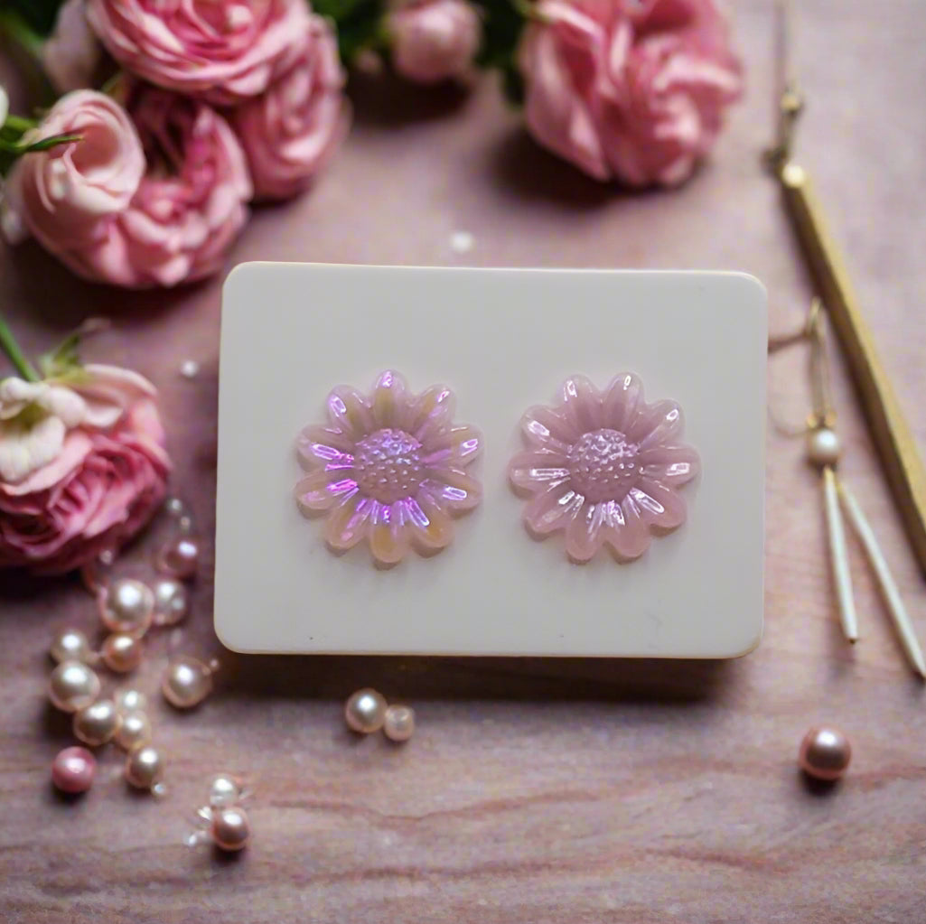 Pink Iridescent Flower Earrings (12mm)