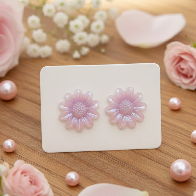 Pink Iridescent Flower Earrings (12mm)