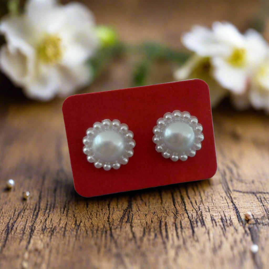 Pearly White Flower Earrings (12mm)