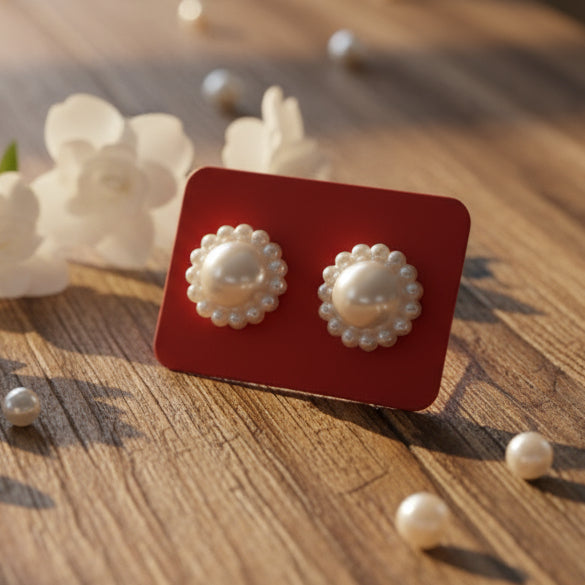 Pearly White Flower Earrings (12mm)