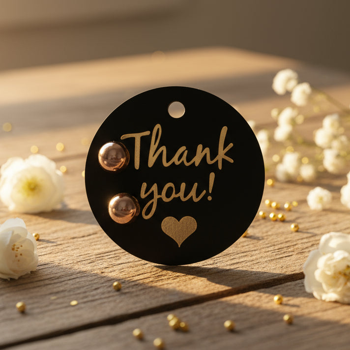 Thank You Gift Tag with 8mm Golden Ball Stud Earrings