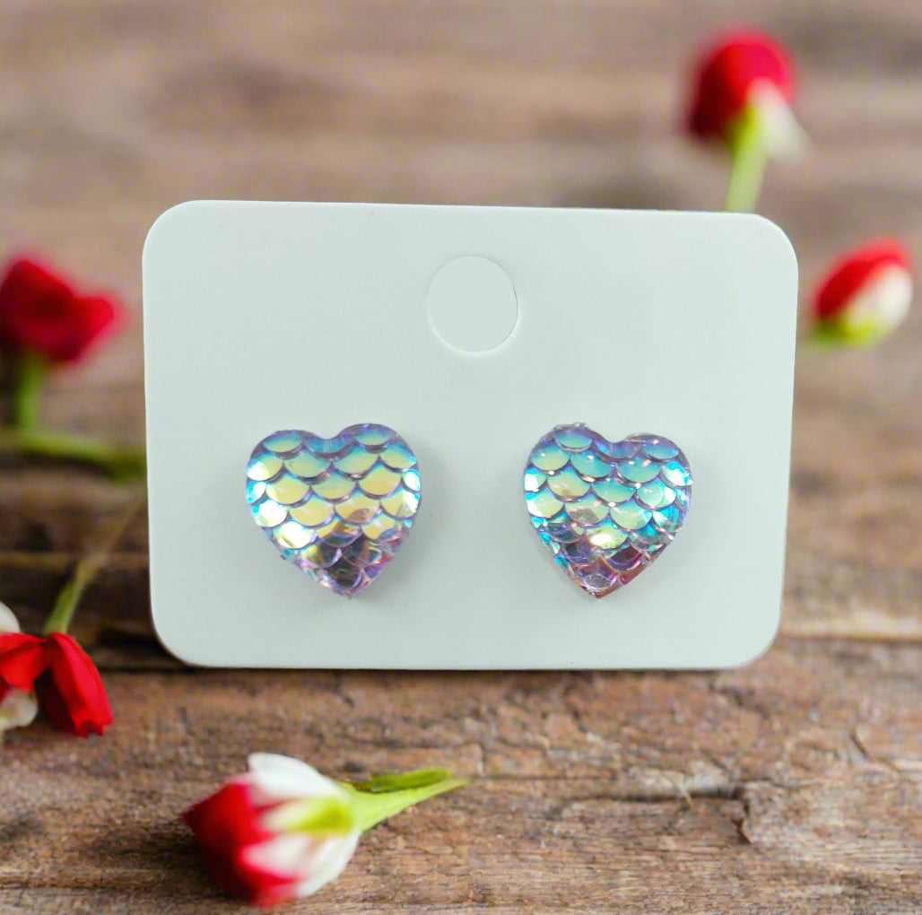 Mermaid Scale Heart Earrings (12mm)