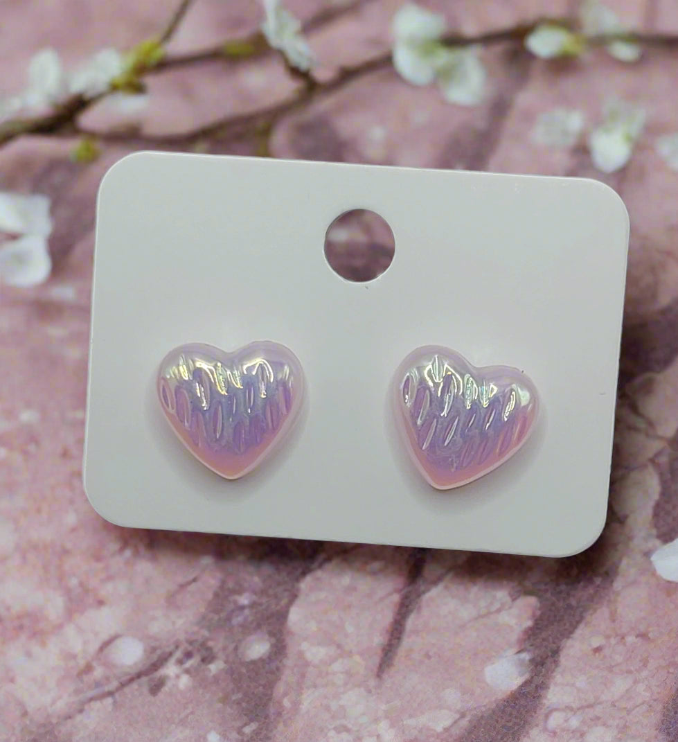 Pink Pearlescent Heart Earrings (12mm)