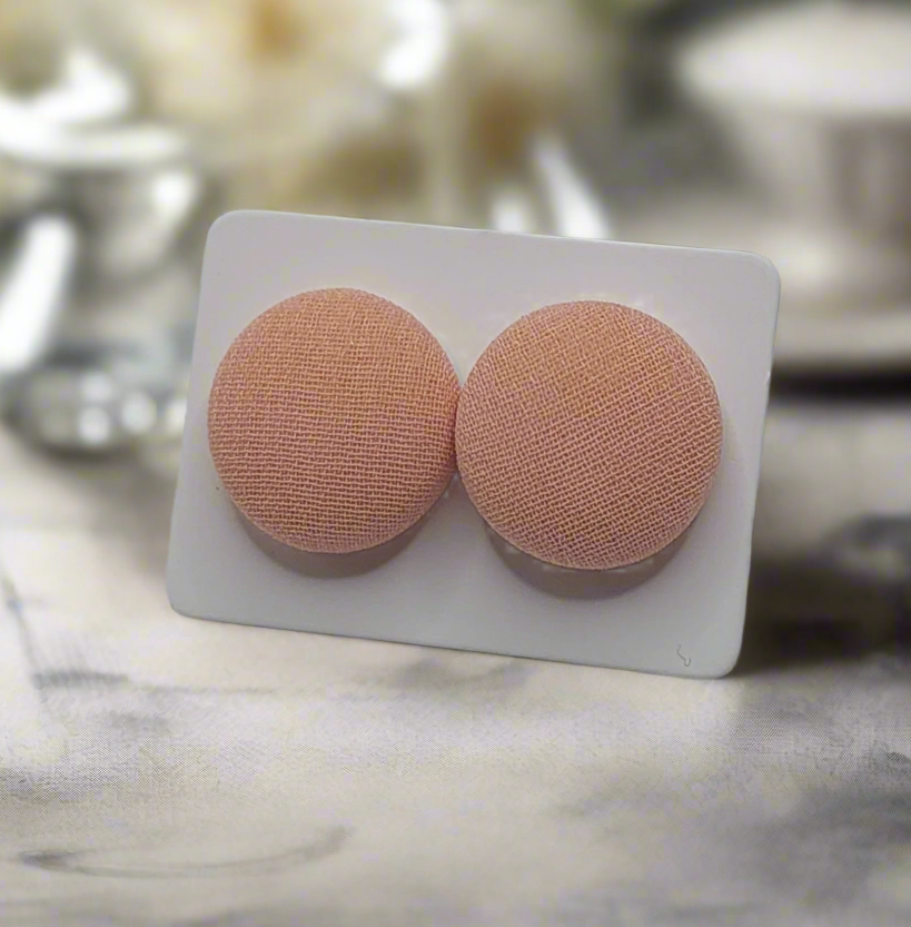 Mauve Chiffon Fabric Button Stud Earrings