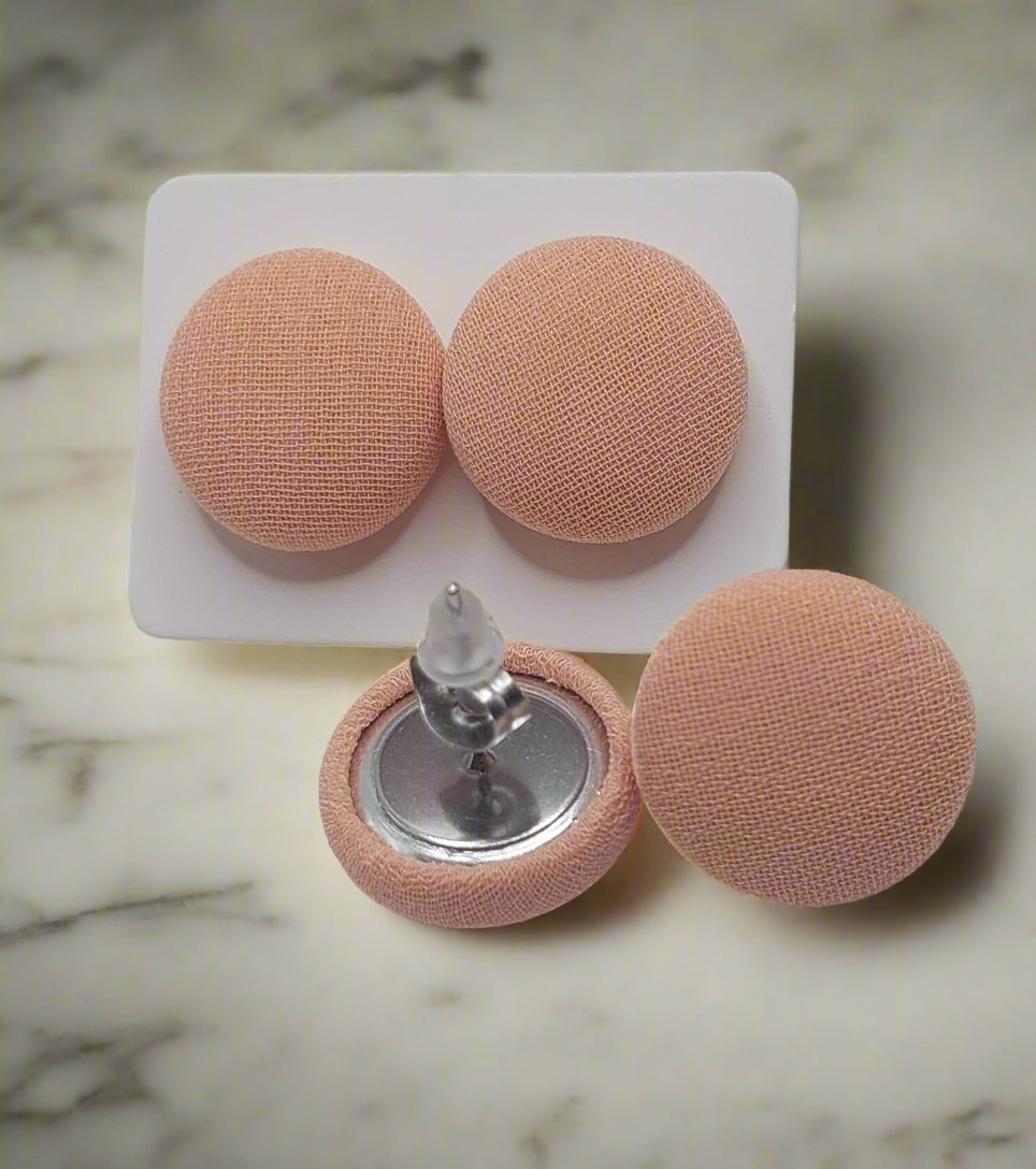 Mauve Chiffon Fabric Button Earrings
