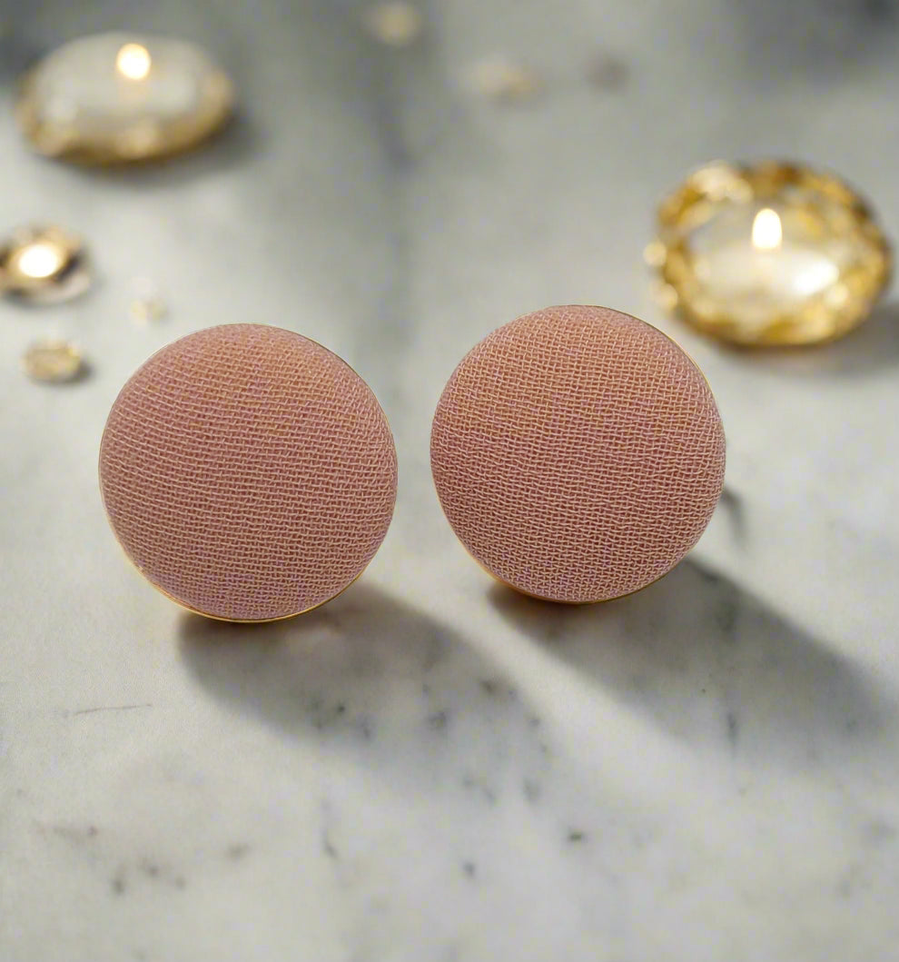 Mauve Chiffon Fabric Button Stud Earrings