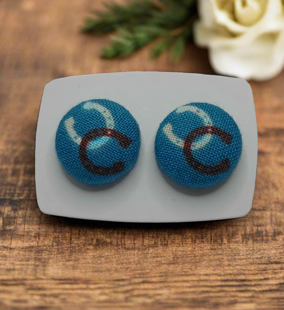 Horseshoes Fabric Button Earrings (16mm)