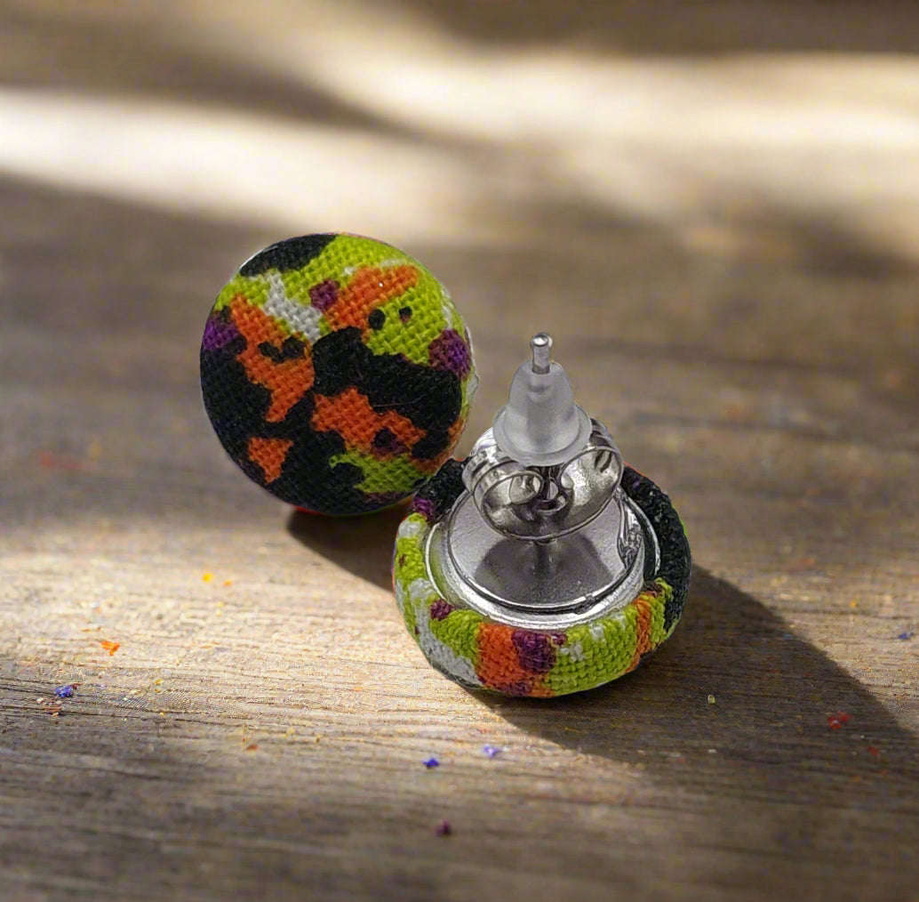 Fluorescent Splatter Fabric Button Earrings