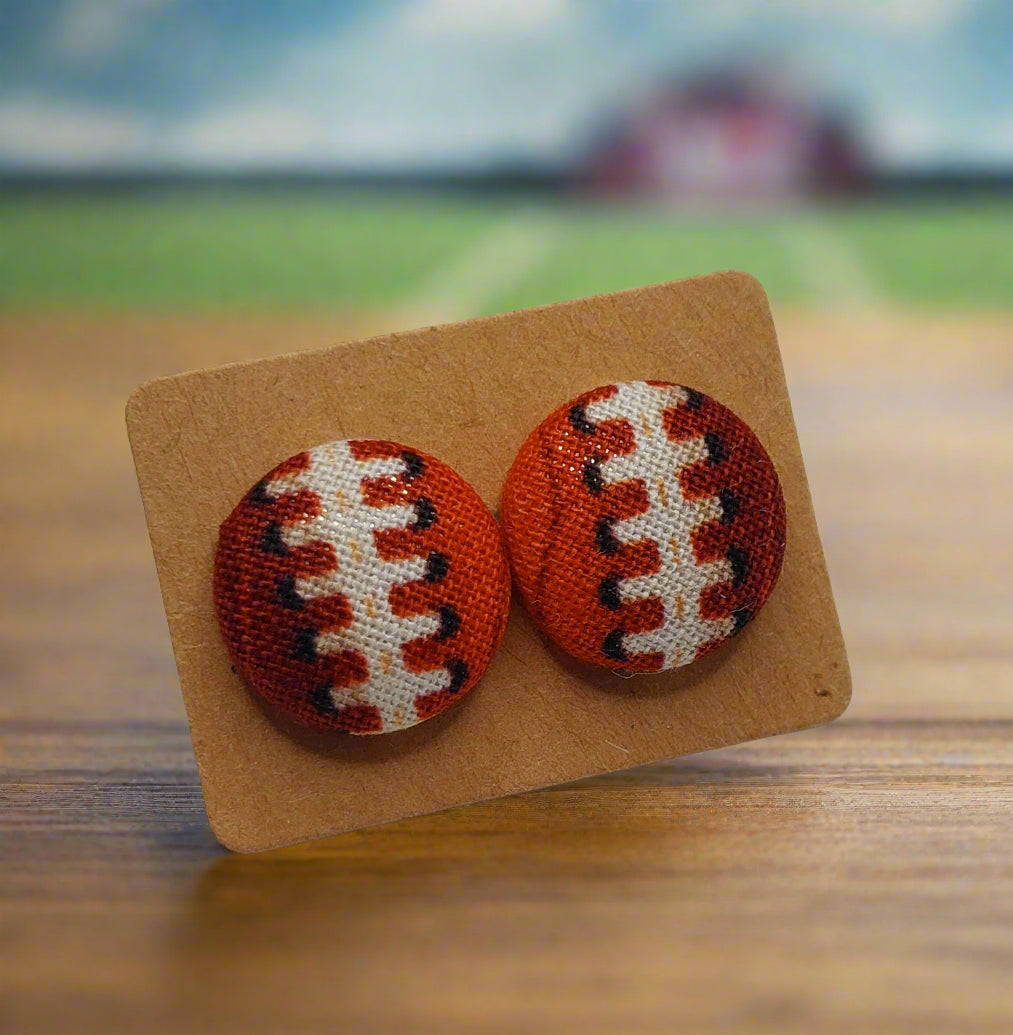 Football Fabric Button Earrings