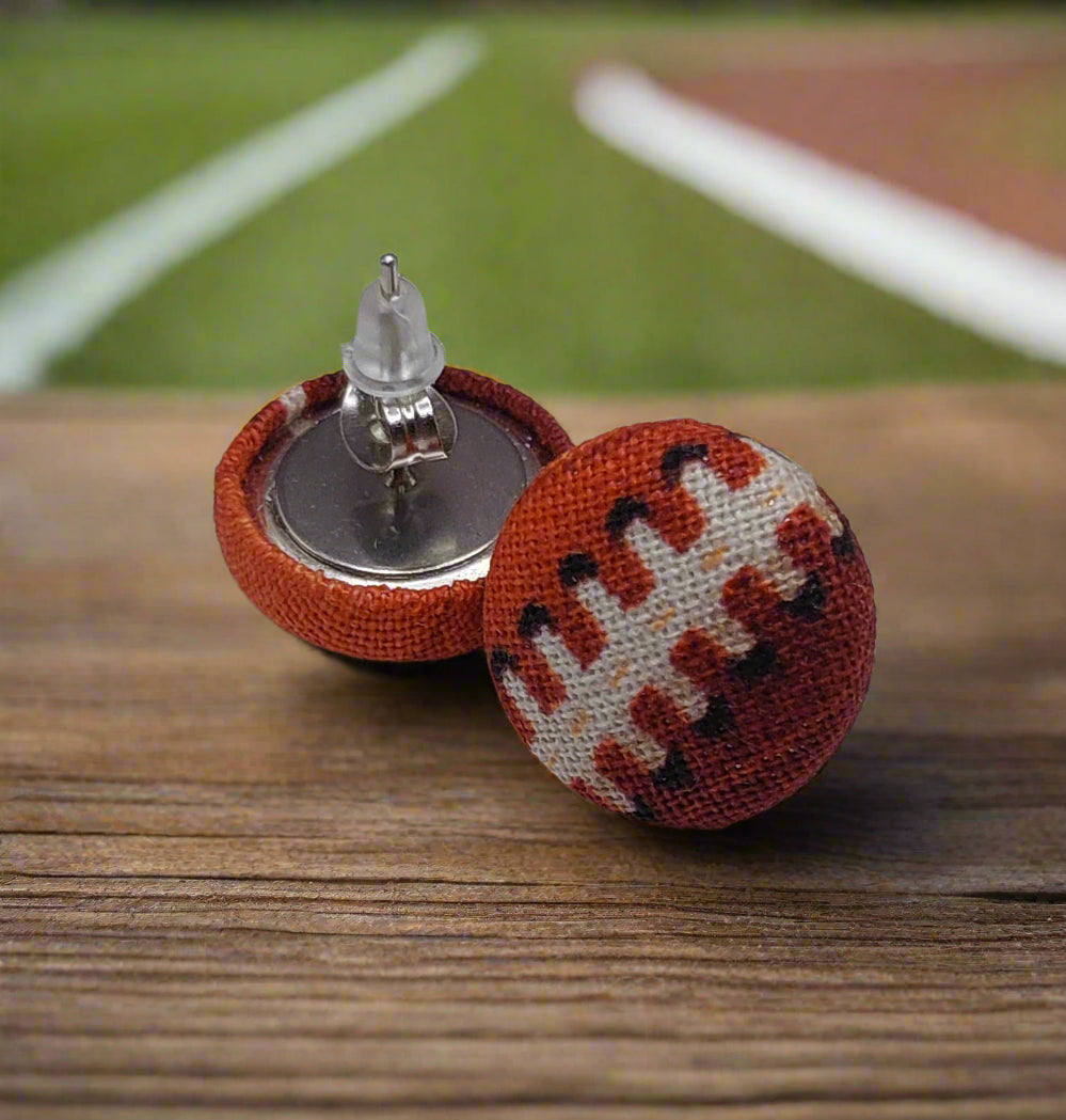 Football Fabric Button Earrings