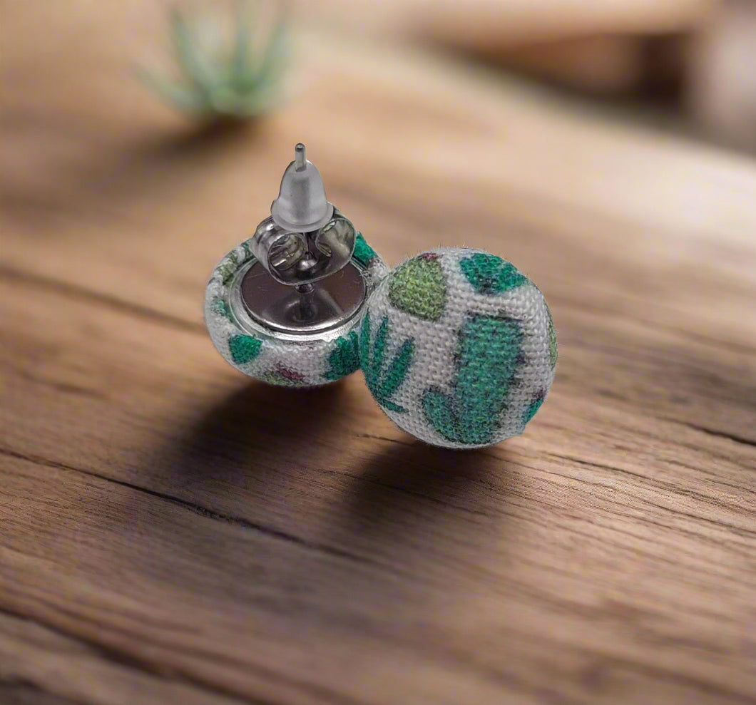 Cactus Fabric Button Earrings