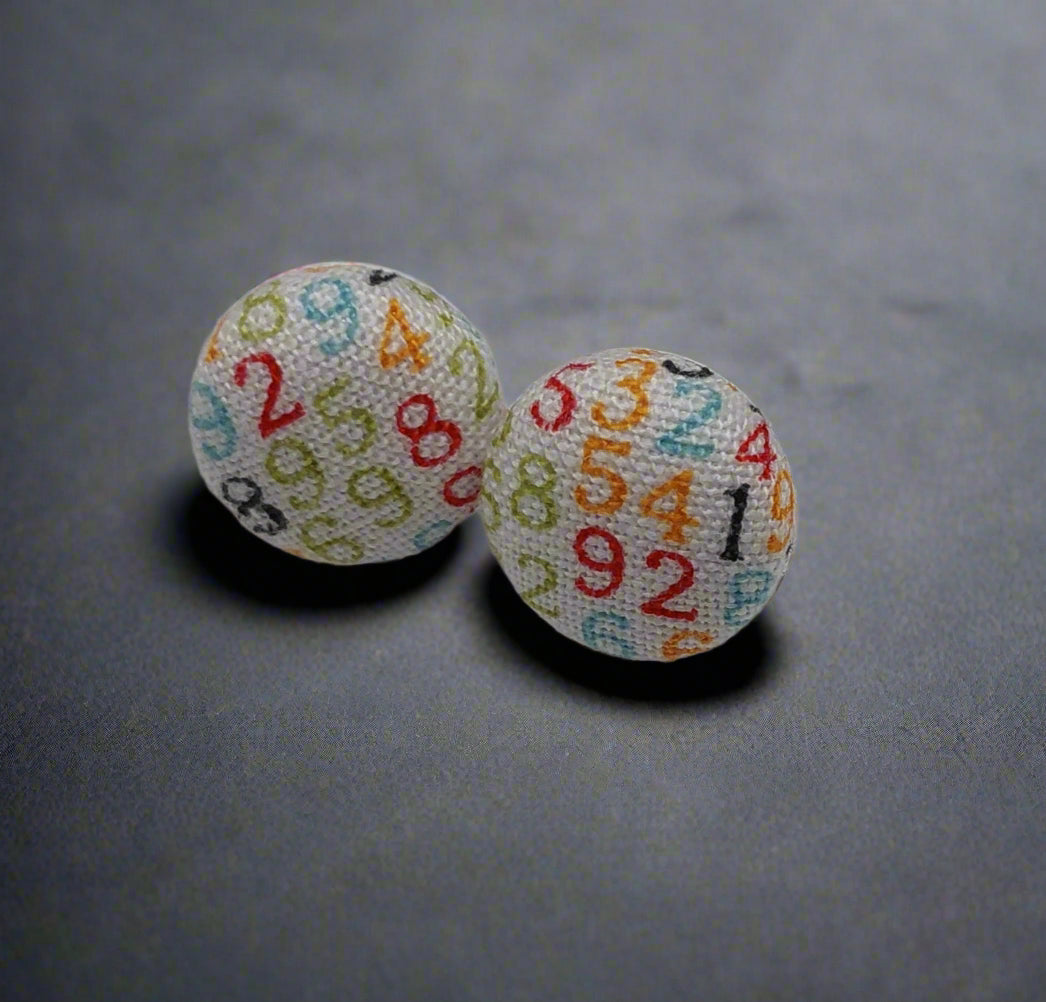 Mixed Up Numbers Fabric Button Stud Earrings (13mm)