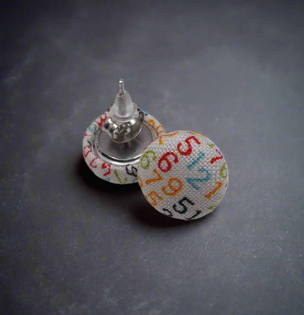 Mixed Up Numbers Fabric Button Stud Earrings (13mm)