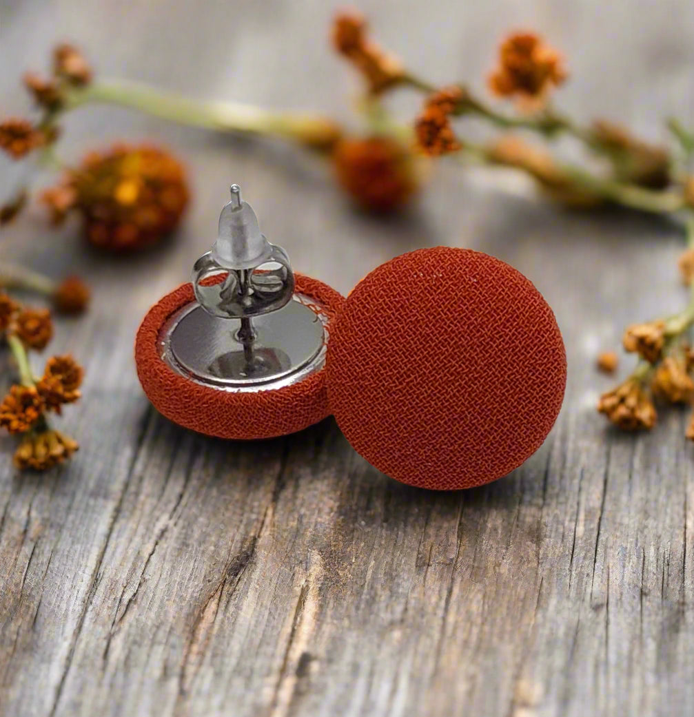 Terracotta Chiffon Fabric Button Earrings