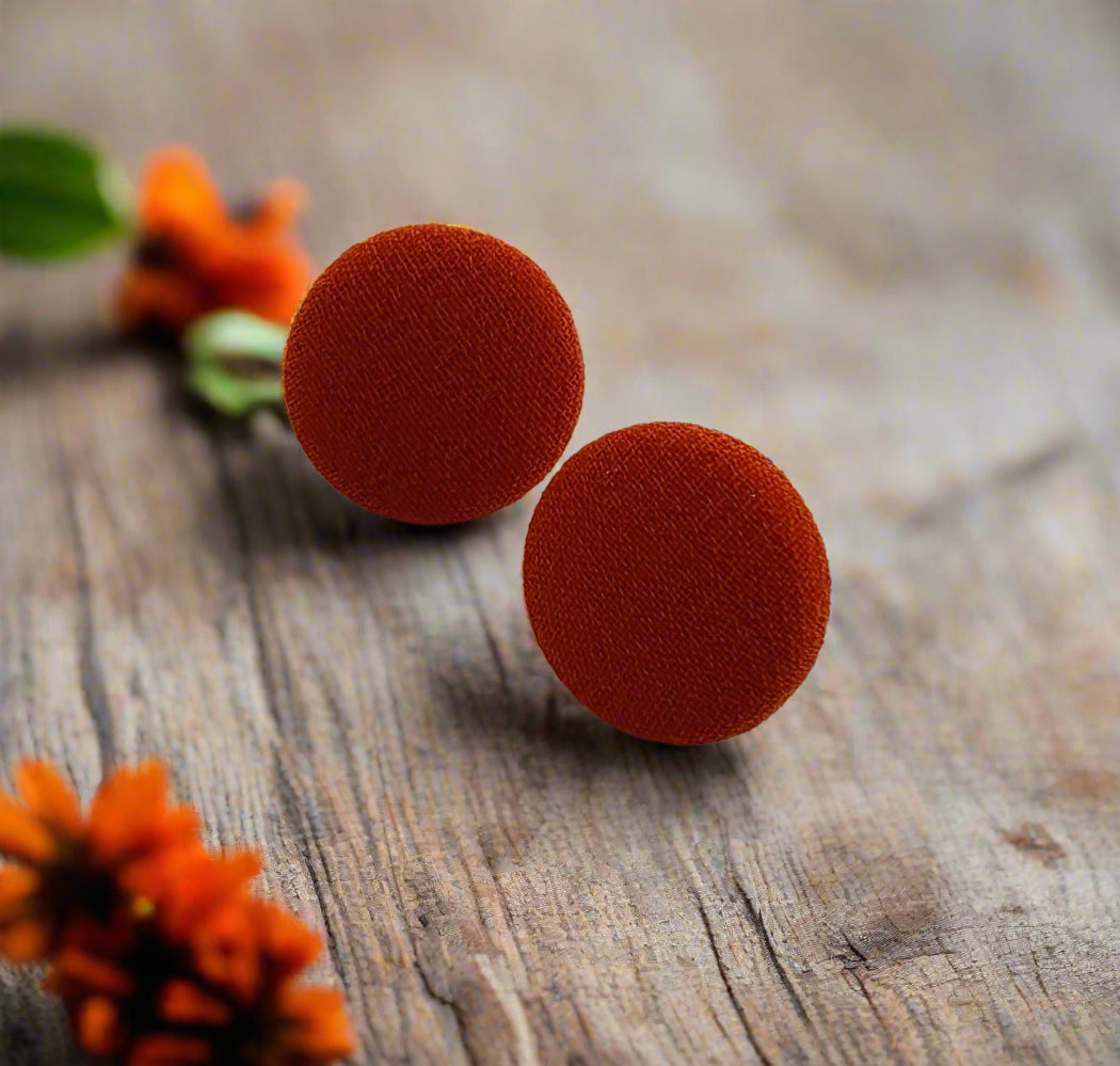 Terracotta Chiffon Fabric Button Earrings