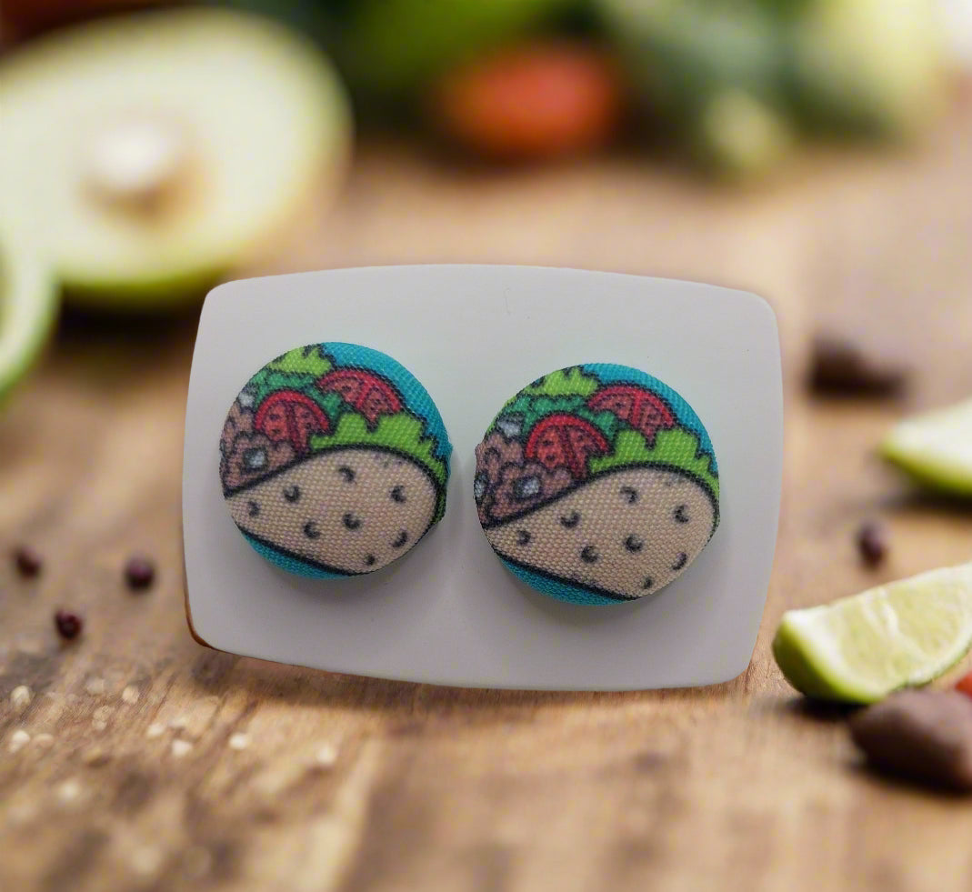 Taco Fabric Button Stud Earrings (16mm)