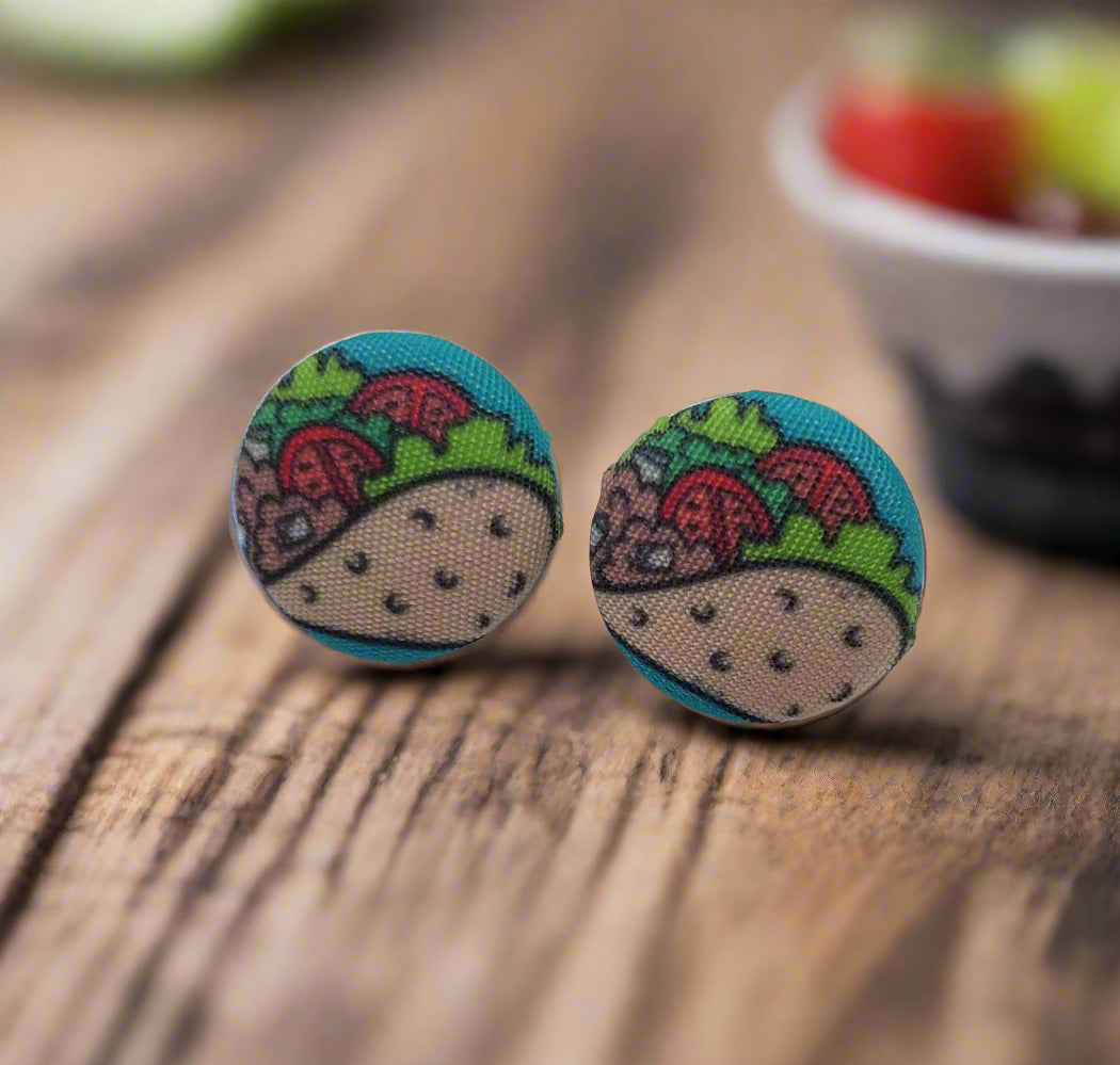 Taco Fabric Button Stud Earrings (16mm)