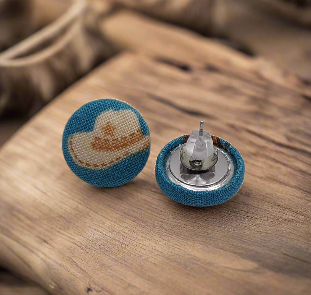 Cowgirl Hat & Boot Fabric Button Earrings