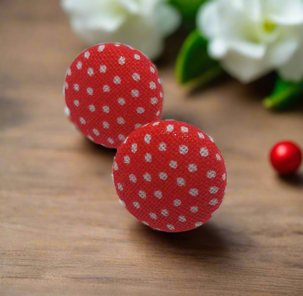 Bow Wow Polka Dot Fabric Button Earrings