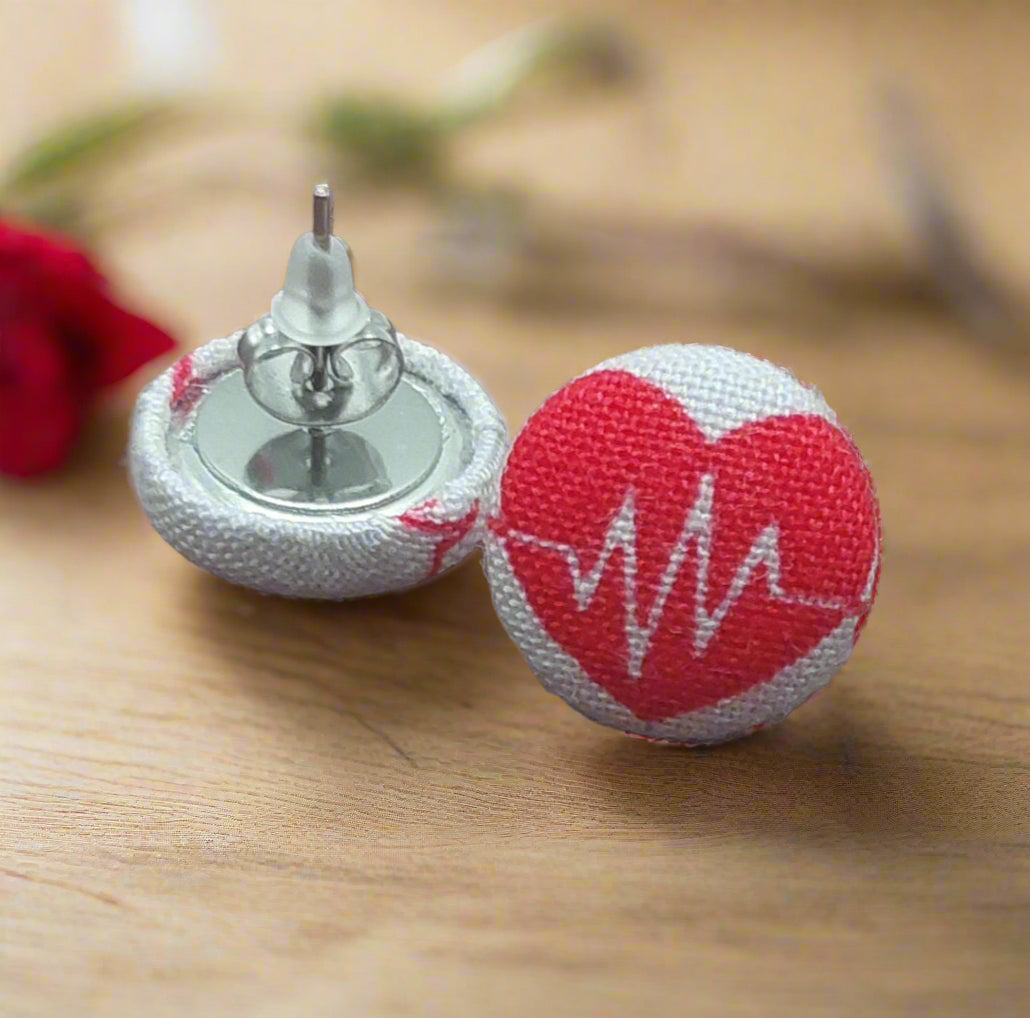 Heartbeat Fabric Button Earrings