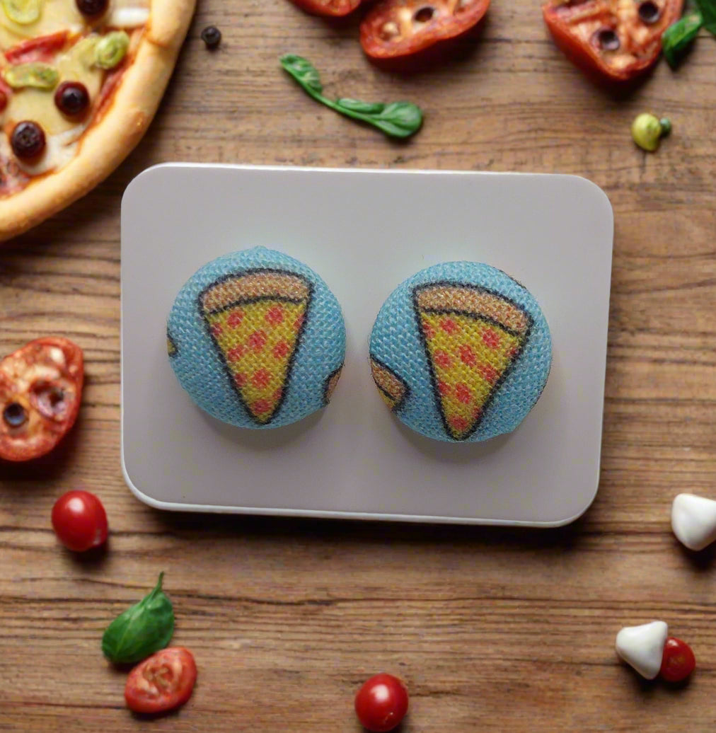 Pizza Fabric Button Earrings