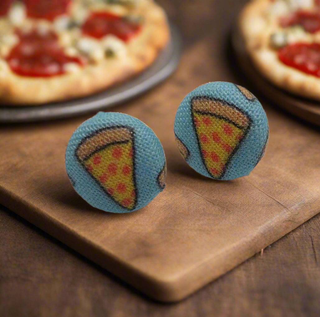 Pizza Fabric Button Earrings