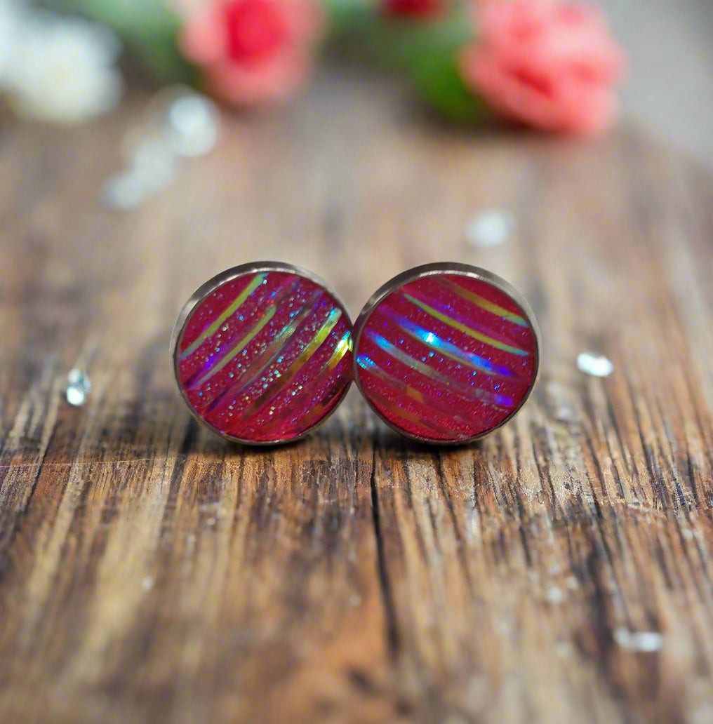 Salmon Sparkle & Stripes Earrings (14mm)