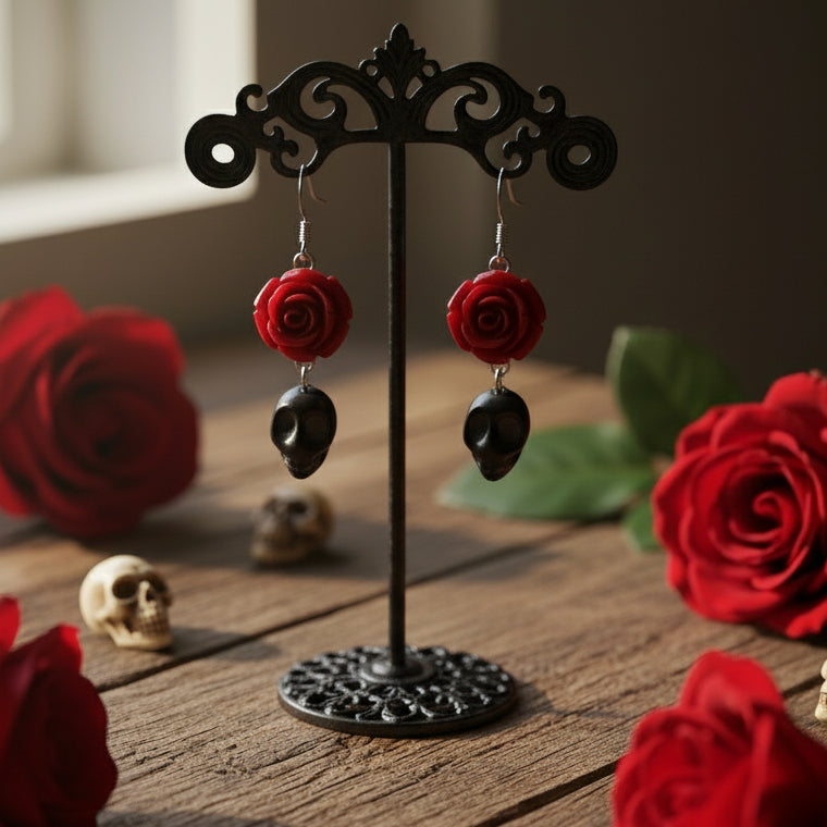 Rose & Skull Dangle Earrings