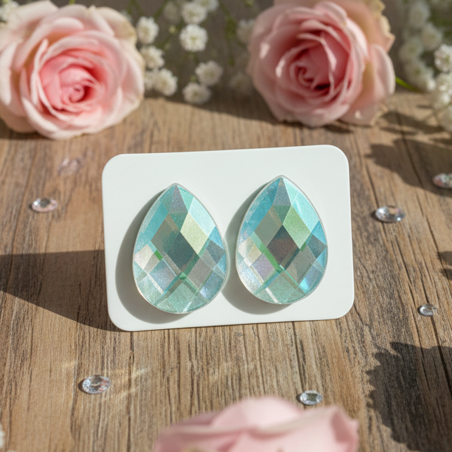 Acrylic Holographic Teardrop Earrings (18mm)