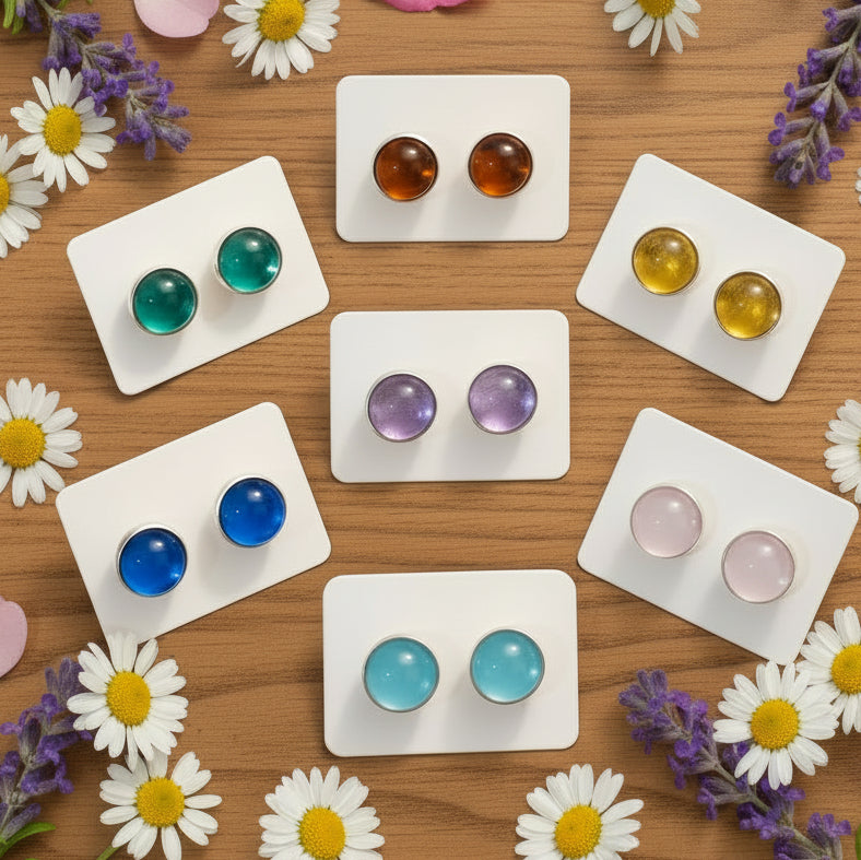 Assorted 10mm Imitation Gemtone Button Earrings