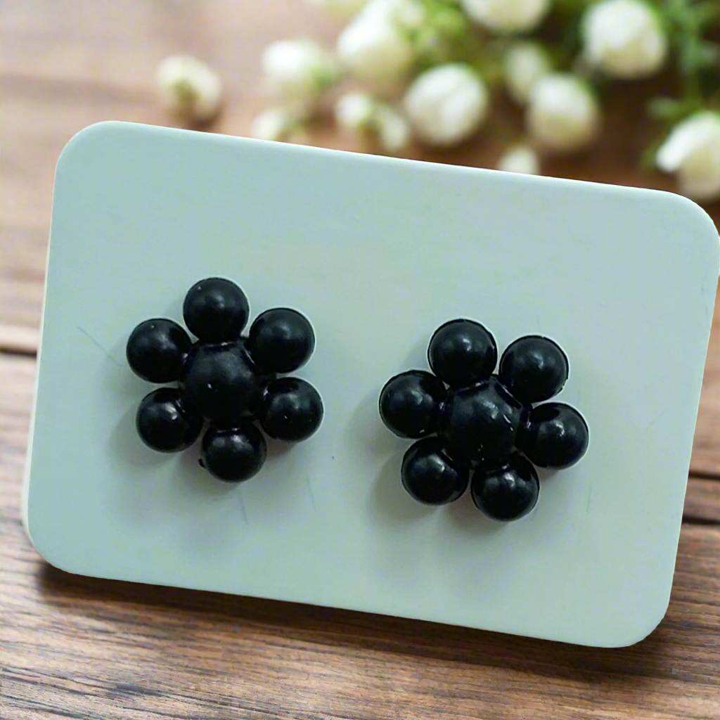Black Bubble Flower Earrings (9mm)