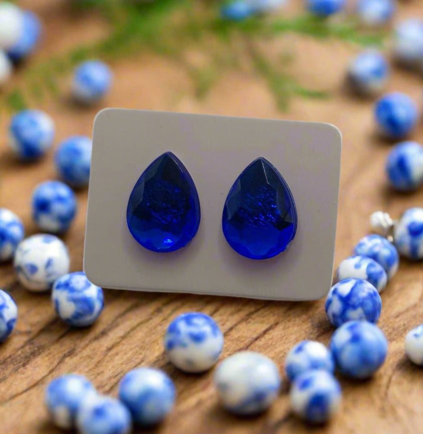 Blue Acrylic Teardrop Earrings (14mm)