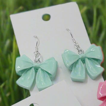 Green Bow Dangle Earrings