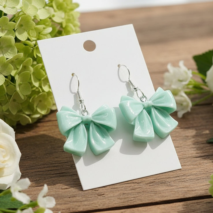 Green Bow Dangle Earrings