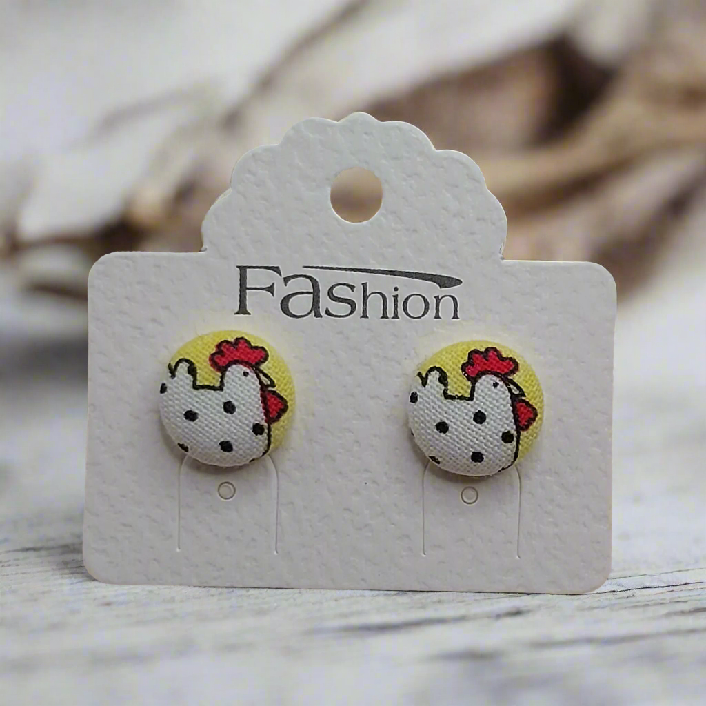Chicken Fabric Button Stud Earrings (13mm)