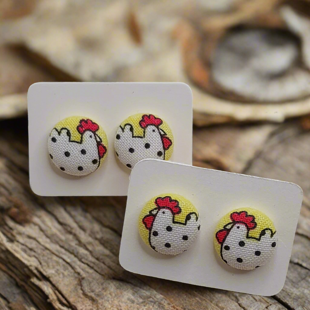Chicken Fabric Button Stud Earrings (13mm)