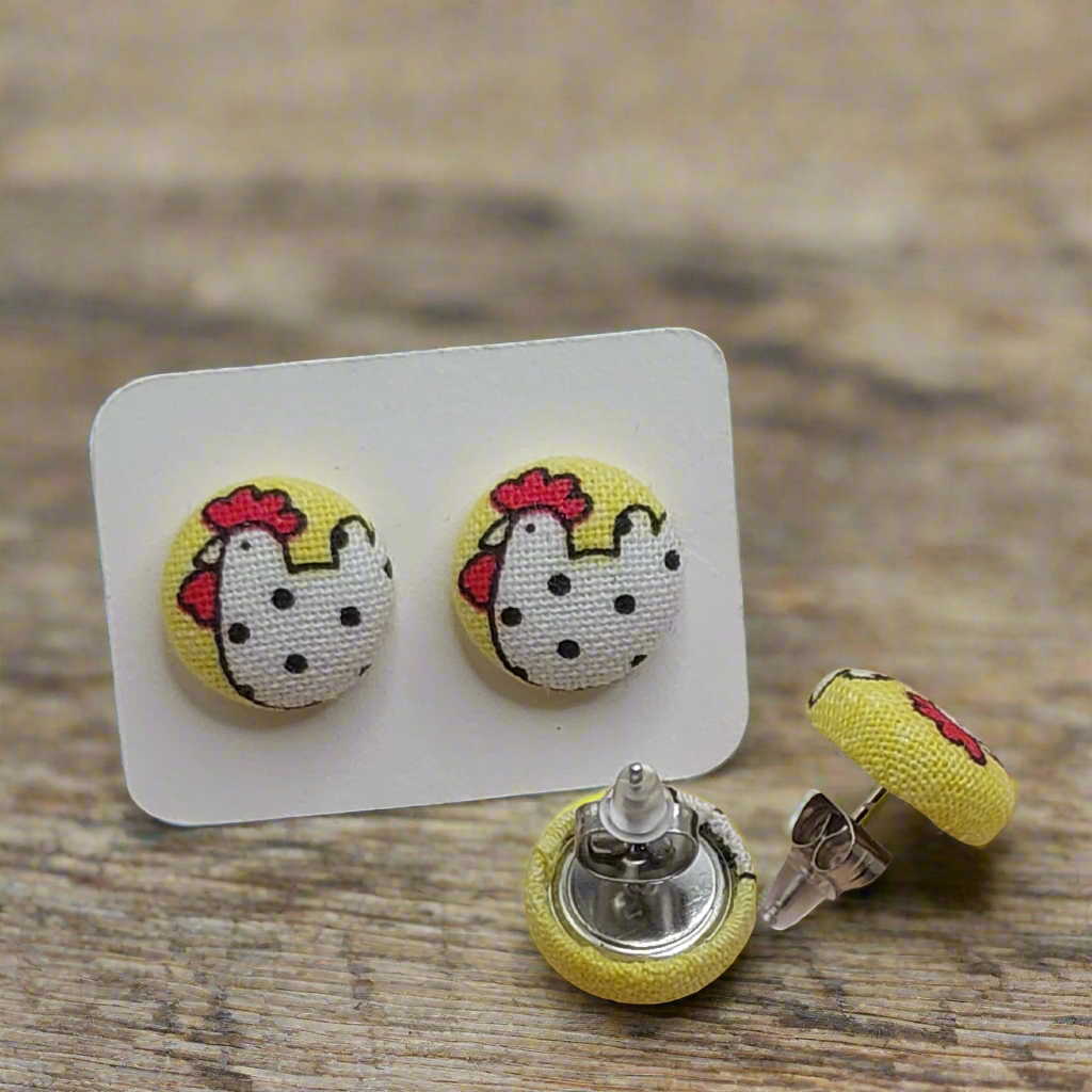 Chicken Fabric Button Stud Earrings (13mm)