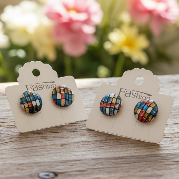 Colorful Basket Weave Imitation Leather Earrings (15mm)