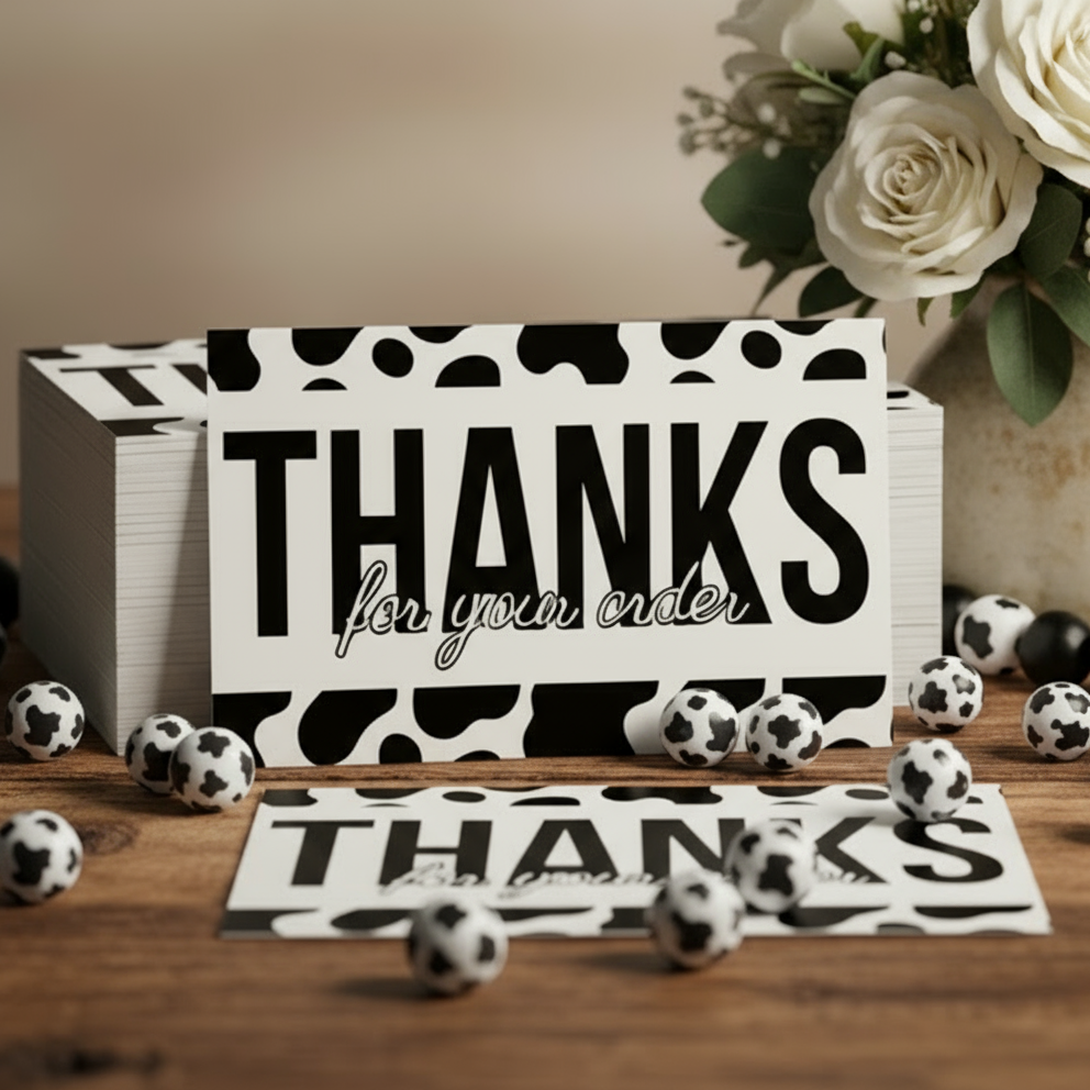 Cow Print Pattern, Black - Thanks for Your Order Cards