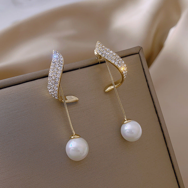 Crystal Rhinestone Dangle Stud Earrings with Imitation Pearl