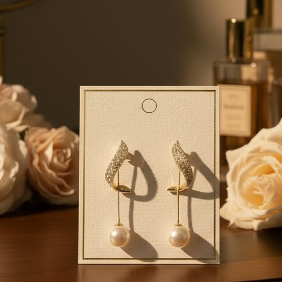 Crystal Rhinestone Dangle Stud Earrings with Imitation Pearl