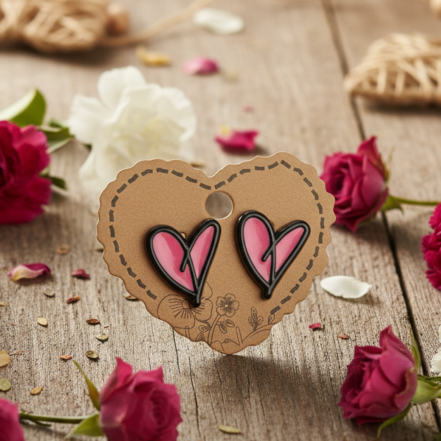 Dark Pink Acrylic Heart Earrings
