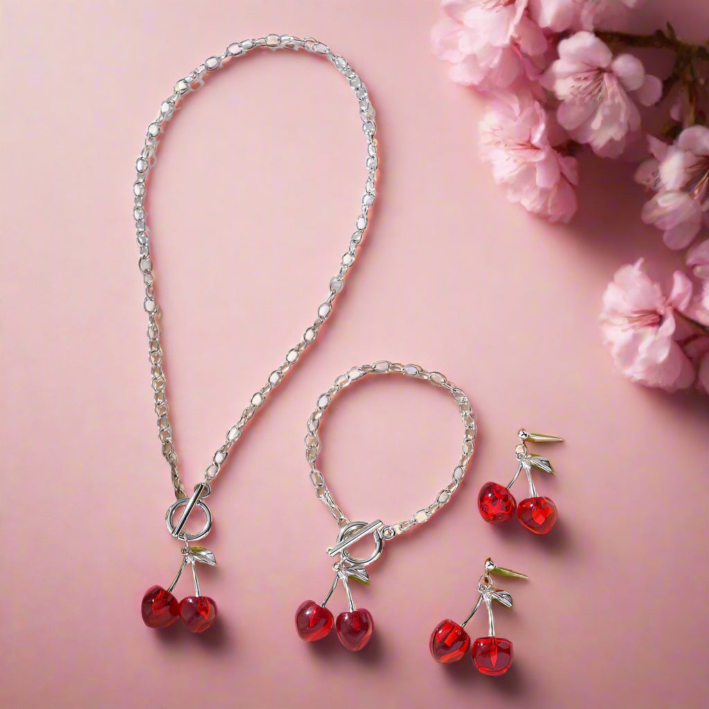 Cherry Necklace, Bracelet & Earring Set