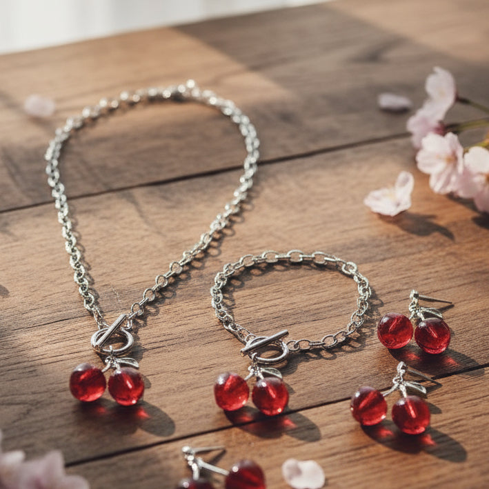 Cherry Necklace, Bracelet & Earring Set