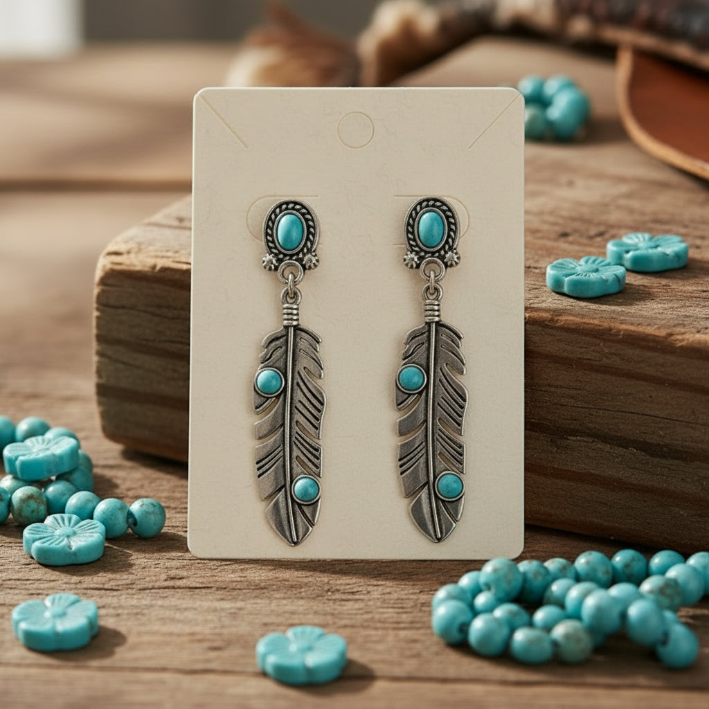 Feather Dangle Stud Earrings