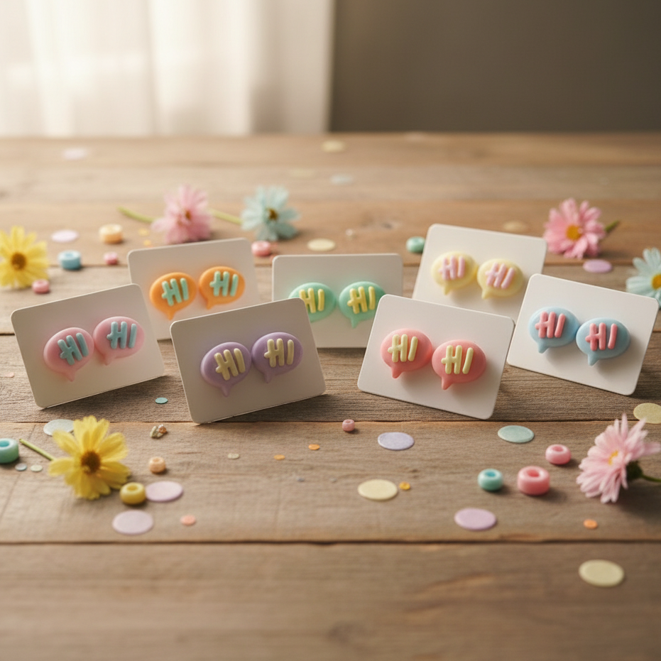 Hi Word Bubble Earrings (13mm)